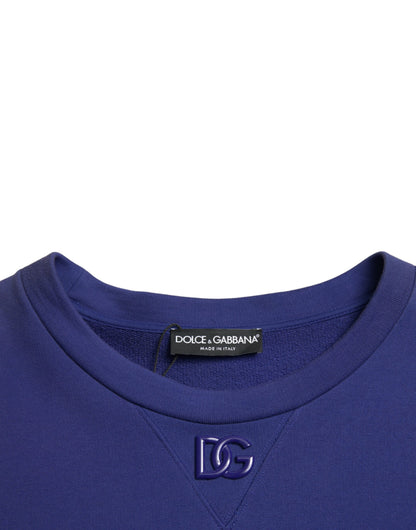 Dolce &amp; Gabbana Royal Blue Cotton Crewneck Pullover Sweater