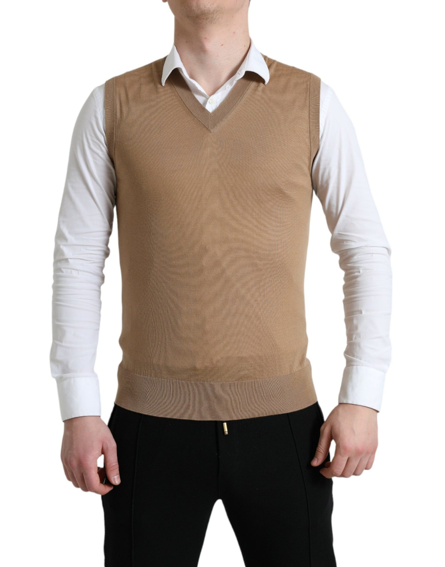 Dolce &amp; Gabbana Brown Wool Sleeveless Pullover Sweater