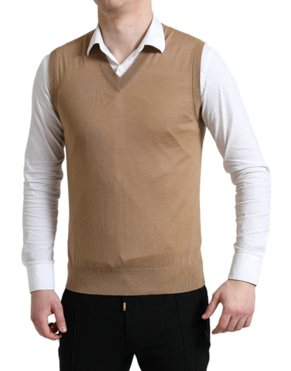Dolce &amp; Gabbana Brown Wool Sleeveless Pullover Sweater