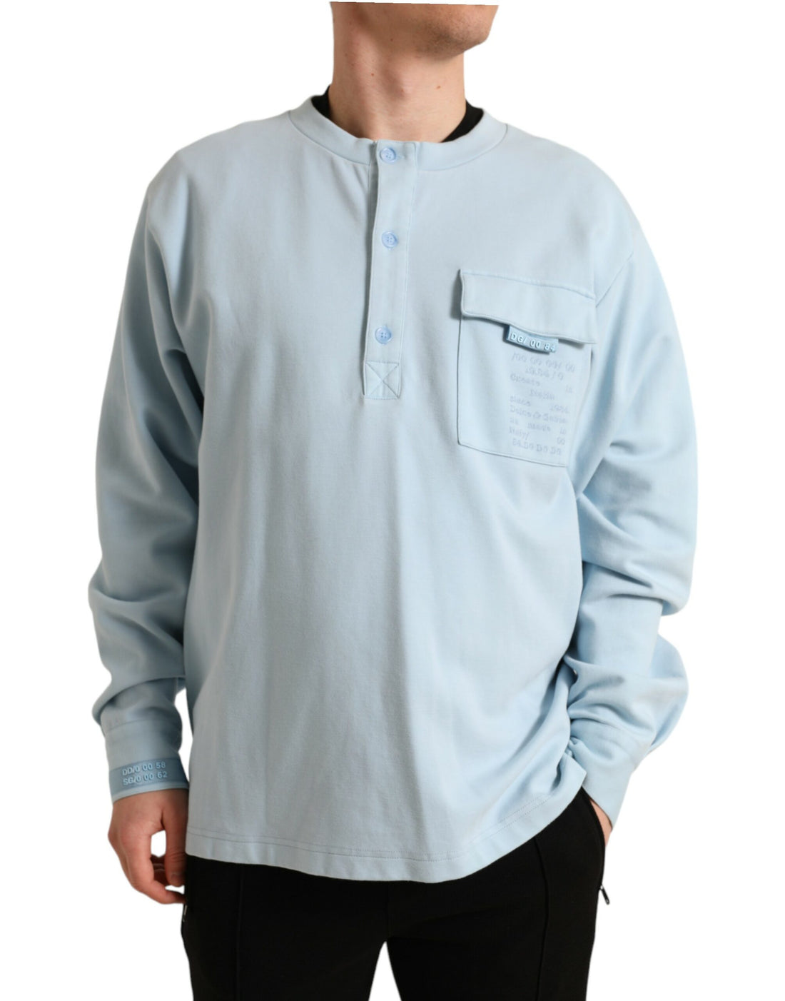 Dolce &amp; Gabbana Light Blue Cotton Buttoned Pullover Sweater