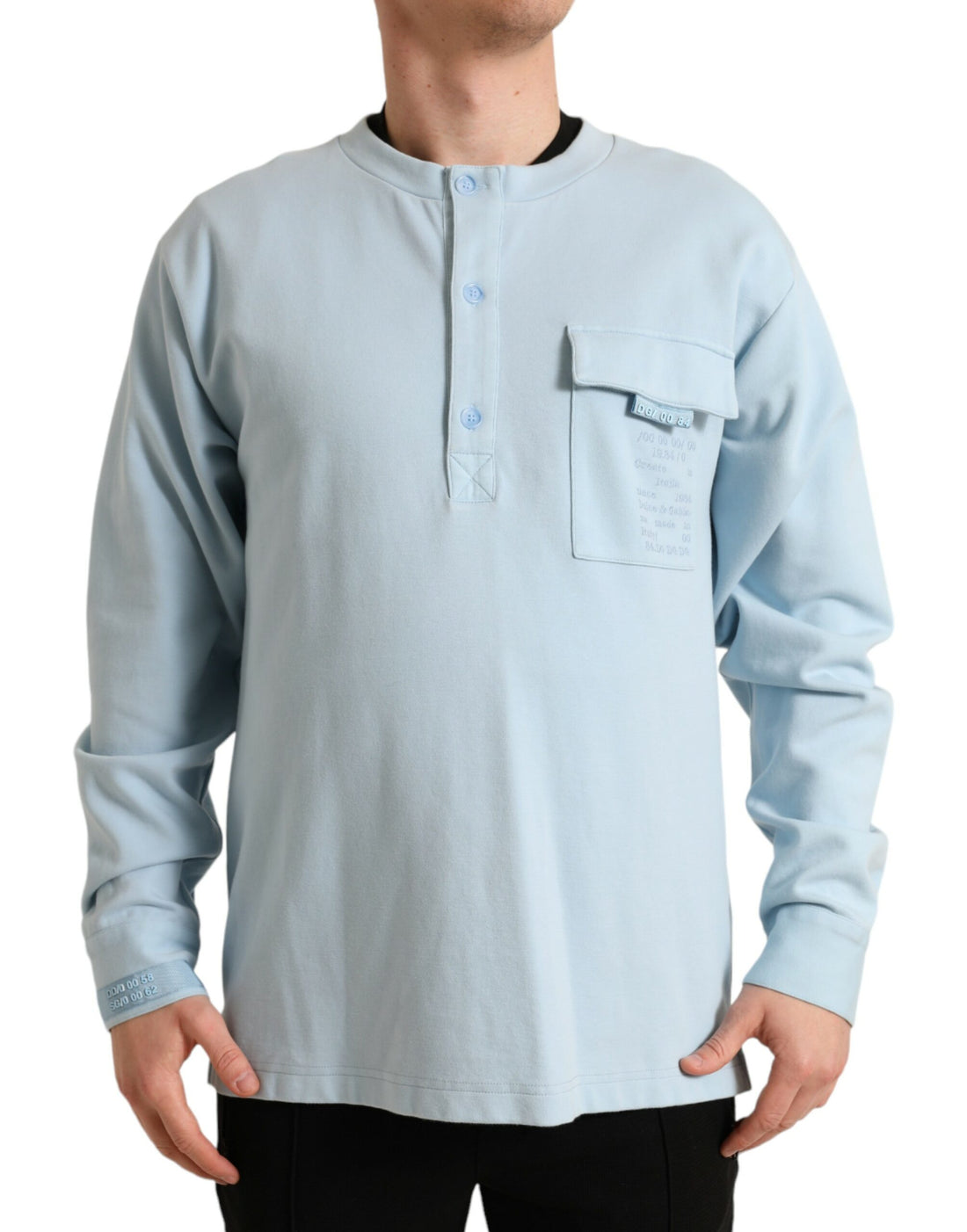 Dolce &amp; Gabbana Light Blue Cotton Buttoned Pullover Sweater