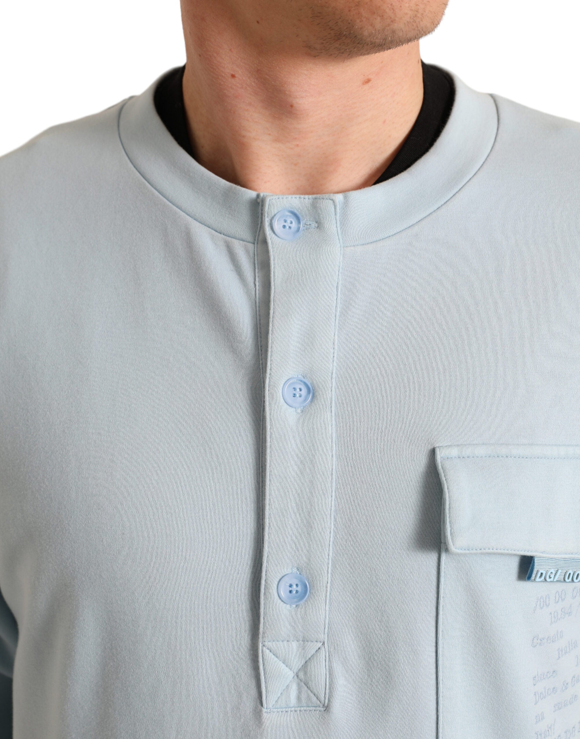 Dolce &amp; Gabbana Light Blue Cotton Buttoned Pullover Sweater