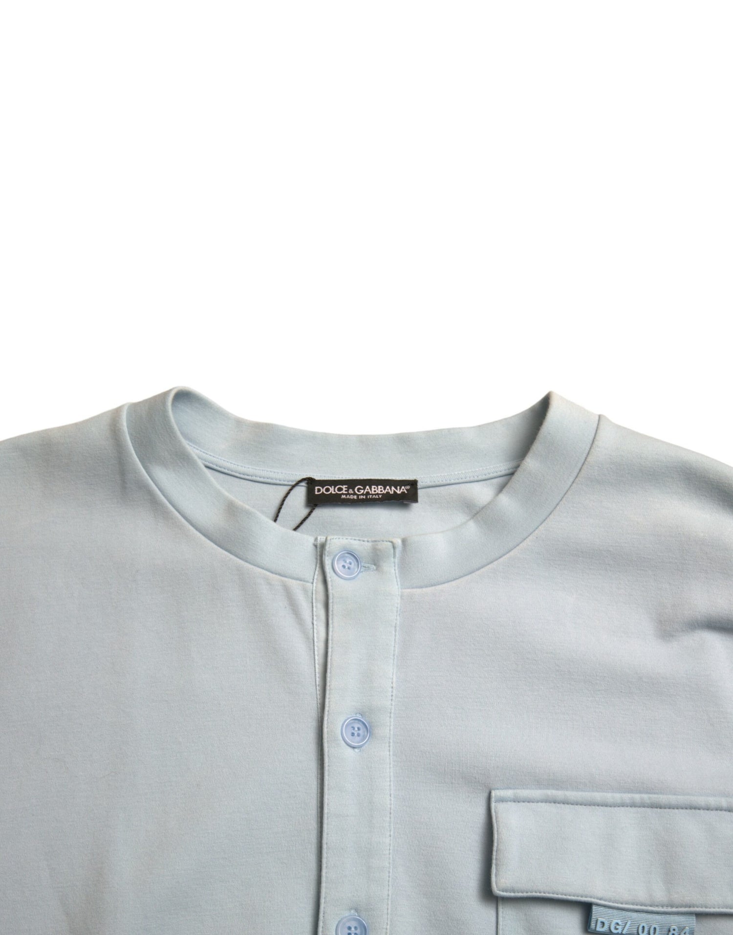 Dolce &amp; Gabbana Light Blue Cotton Buttoned Pullover Sweater
