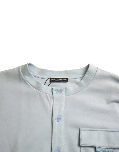 Dolce &amp; Gabbana Light Blue Cotton Buttoned Pullover Sweater