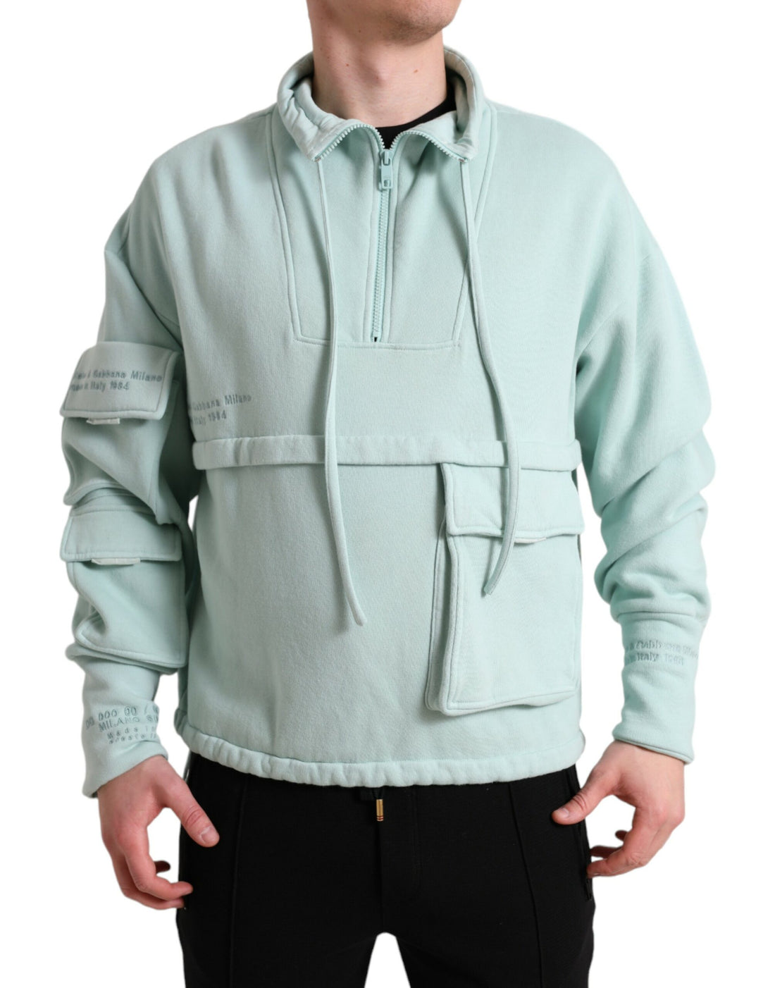 Dolce &amp; Gabbana Mint Green Cotton Pockets Pullover Sweater