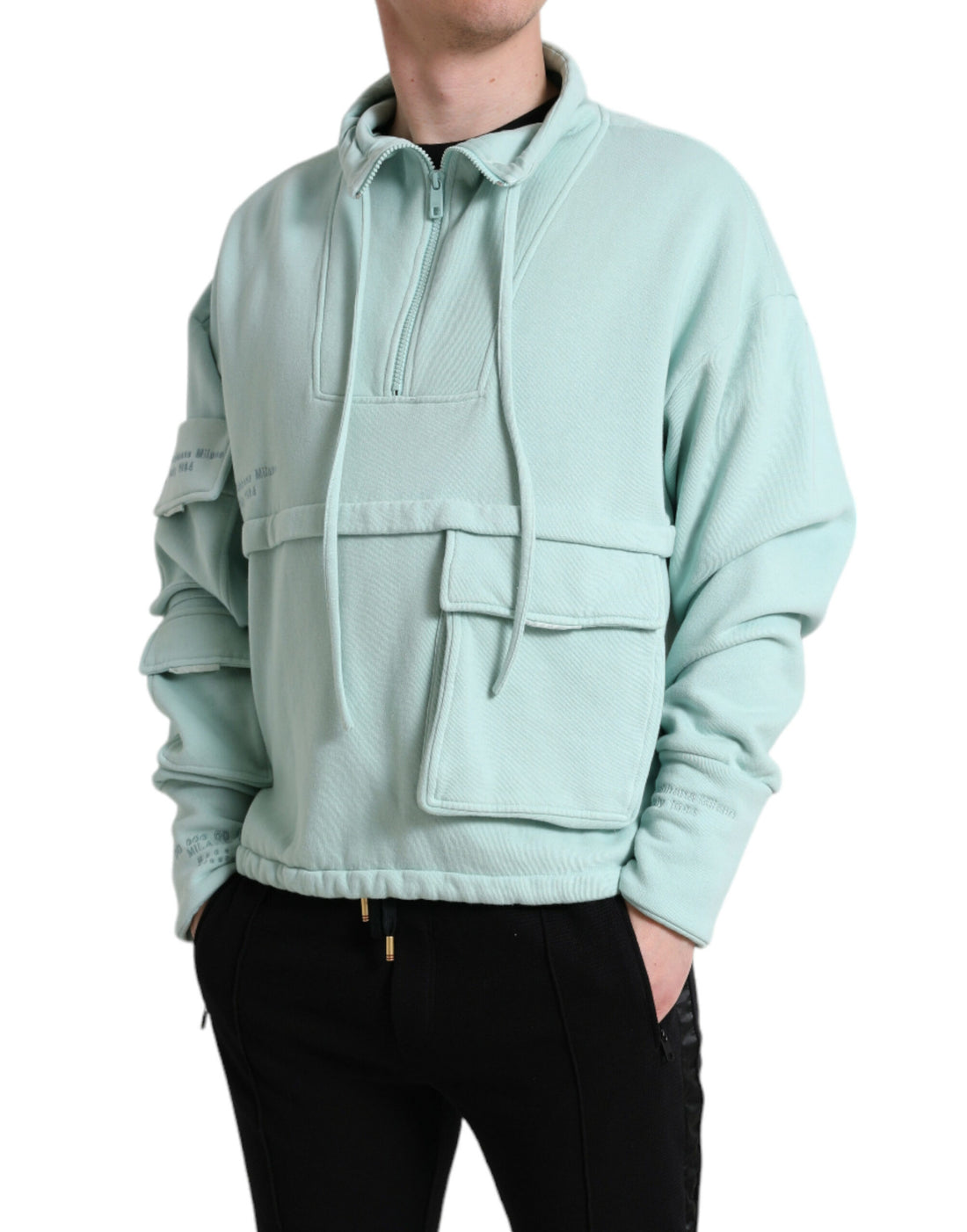 Dolce &amp; Gabbana Mint Green Cotton Pockets Pullover Sweater