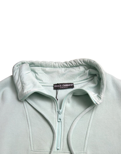 Dolce &amp; Gabbana Mint Green Cotton Pockets Pullover Sweater