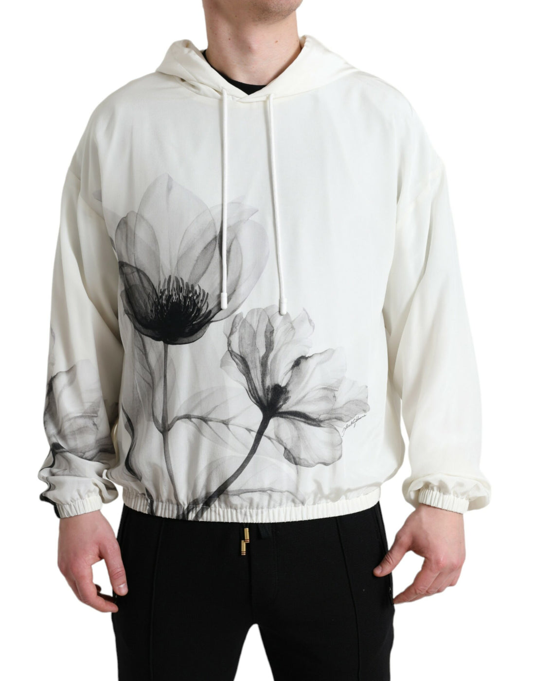 Dolce &amp; Gabbana White Floral Print Hooded Pullover Sweater