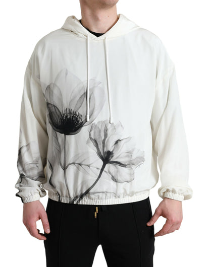 Dolce &amp; Gabbana White Floral Print Hooded Pullover Sweater