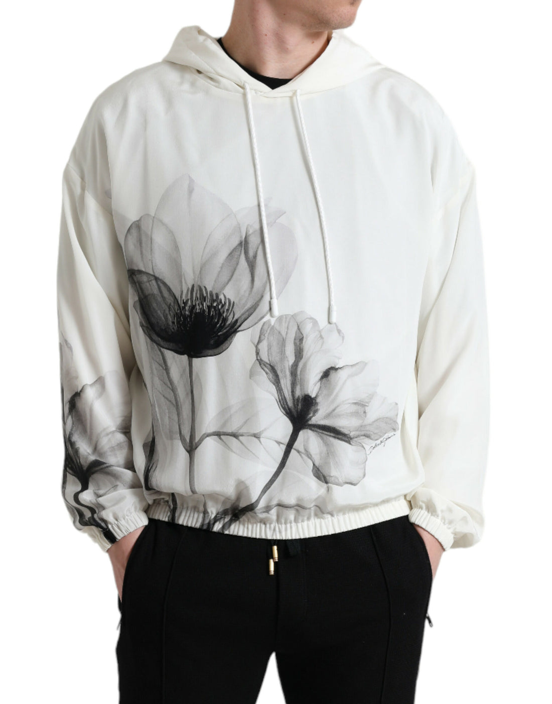 Dolce &amp; Gabbana White Floral Print Hooded Pullover Sweater