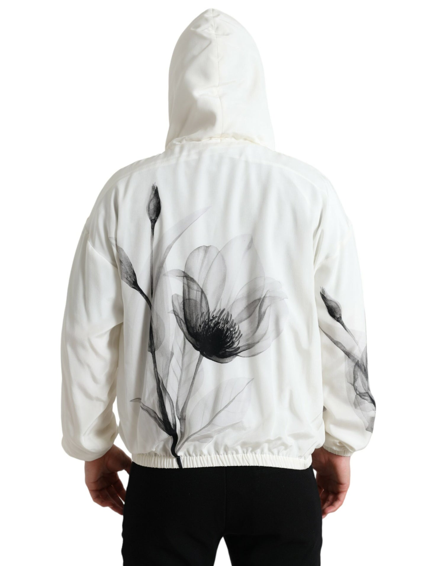 Dolce &amp; Gabbana White Floral Print Hooded Pullover Sweater