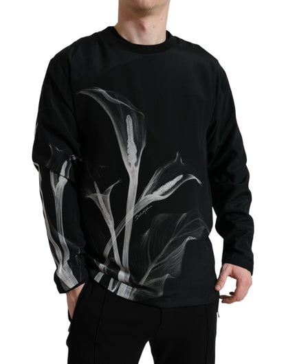 Dolce &amp; Gabbana Black Floral Print Crewneck Pullover Sweater