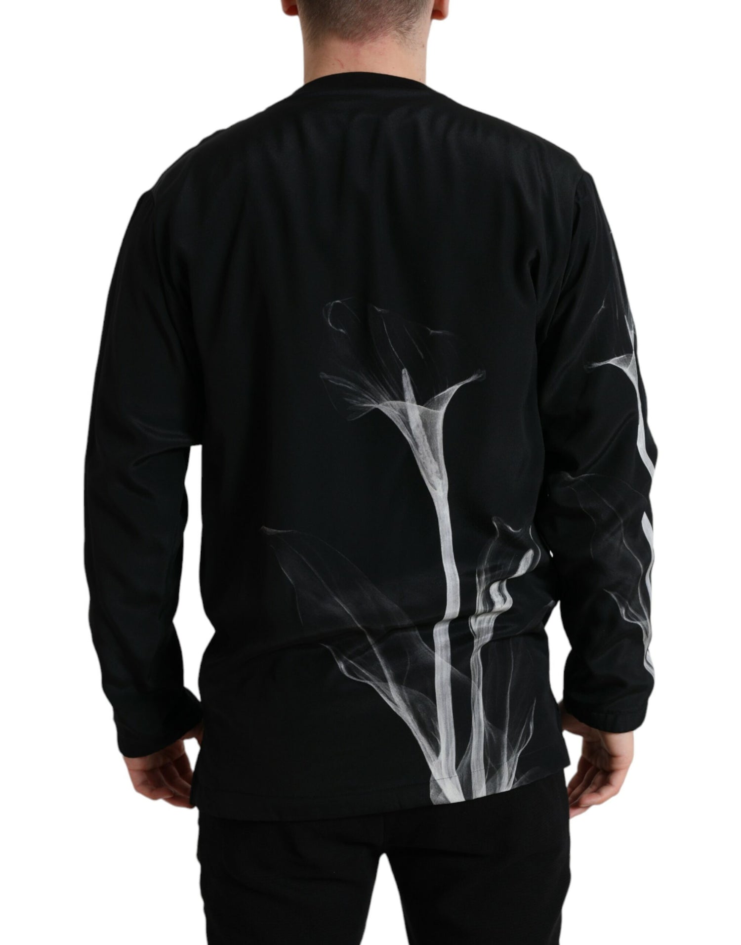 Dolce &amp; Gabbana Black Floral Print Crewneck Pullover Sweater