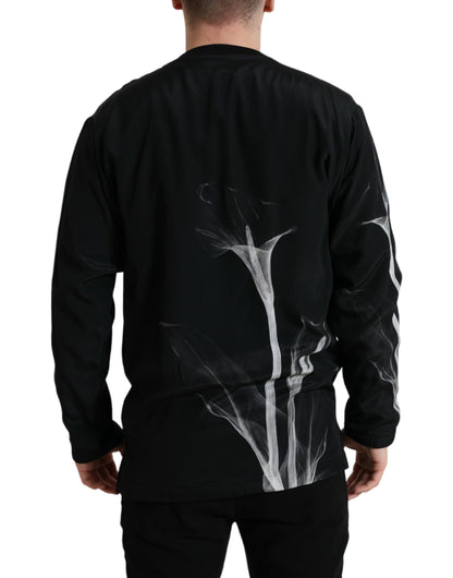 Dolce &amp; Gabbana Black Floral Print Crewneck Pullover Sweater