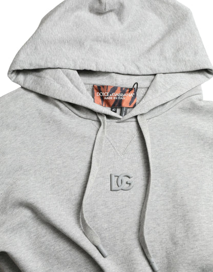 Dolce &amp; Gabbana Gray Cotton Logo Hooded Sweatshirt Sweater