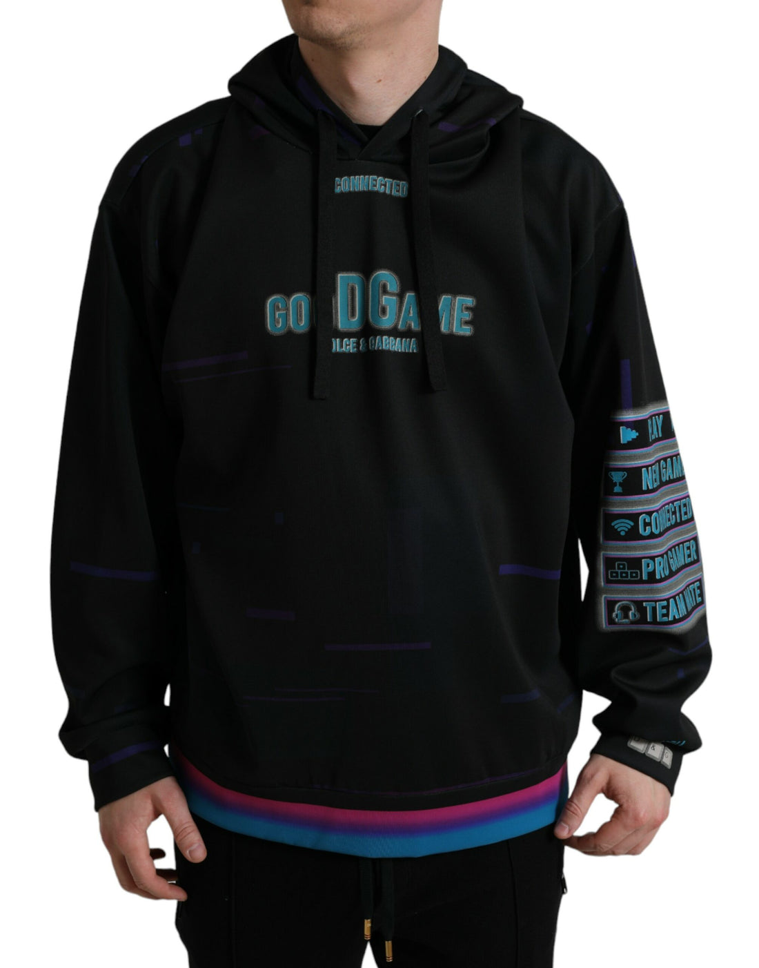 Dolce &amp; Gabbana Black Logo Print Hooded Sweatshirt Sweater