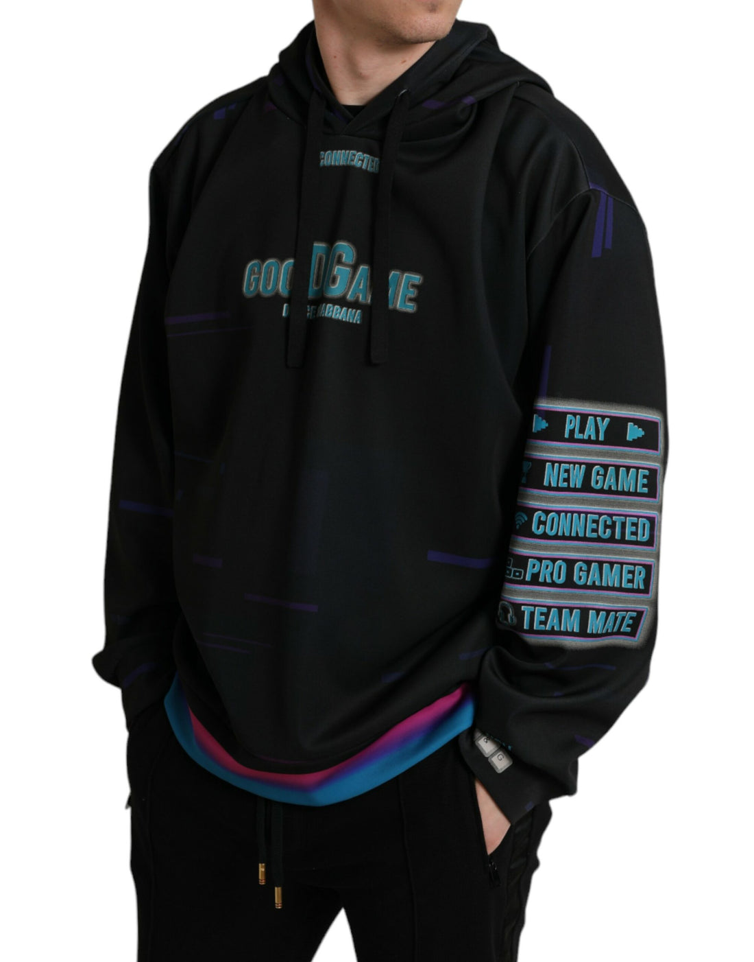 Dolce &amp; Gabbana Black Logo Print Hooded Sweatshirt Sweater