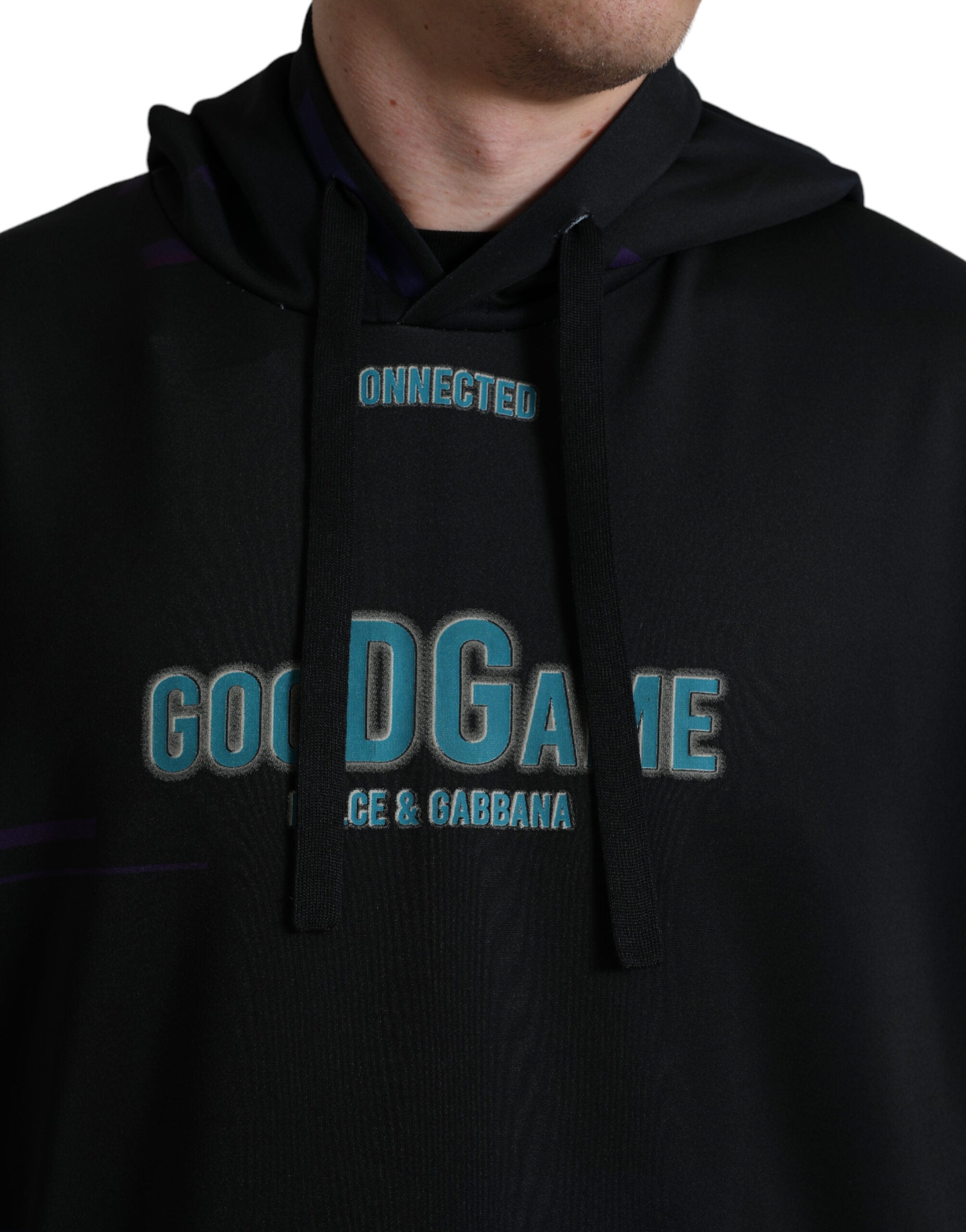 Dolce &amp; Gabbana Black Logo Print Hooded Sweatshirt Sweater