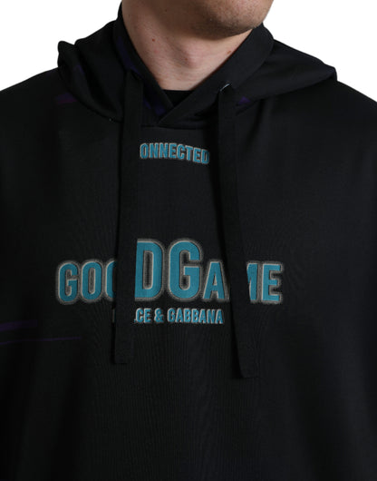 Dolce &amp; Gabbana Black Logo Print Hooded Sweatshirt Sweater