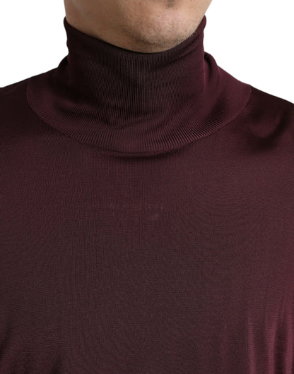 Dolce &amp; Gabbana Maroon Viscose Turtleneck Pullover Sweater