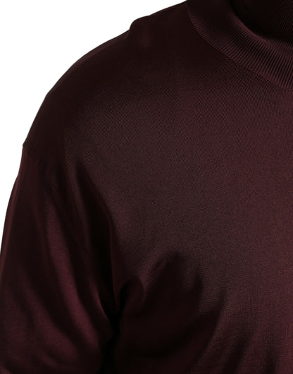 Dolce &amp; Gabbana Maroon Viscose Turtleneck Pullover Sweater