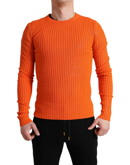 Dolce &amp; Gabbana Orange Knitted Crewneck Men Pullover Sweater