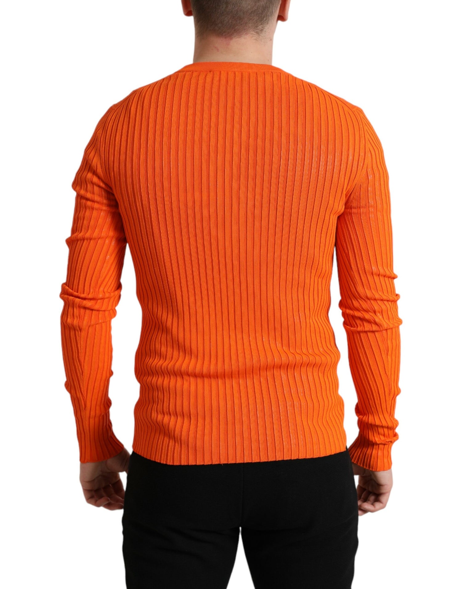 Dolce &amp; Gabbana Orange Knitted Crewneck Men Pullover Sweater