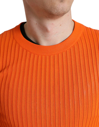 Dolce &amp; Gabbana Orange Knitted Crewneck Men Pullover Sweater