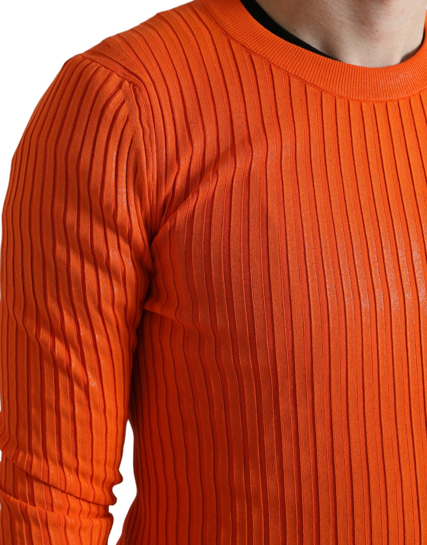 Dolce &amp; Gabbana Orange Knitted Crewneck Men Pullover Sweater