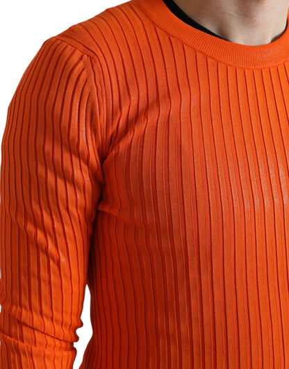 Dolce &amp; Gabbana Orange Knitted Crewneck Men Pullover Sweater