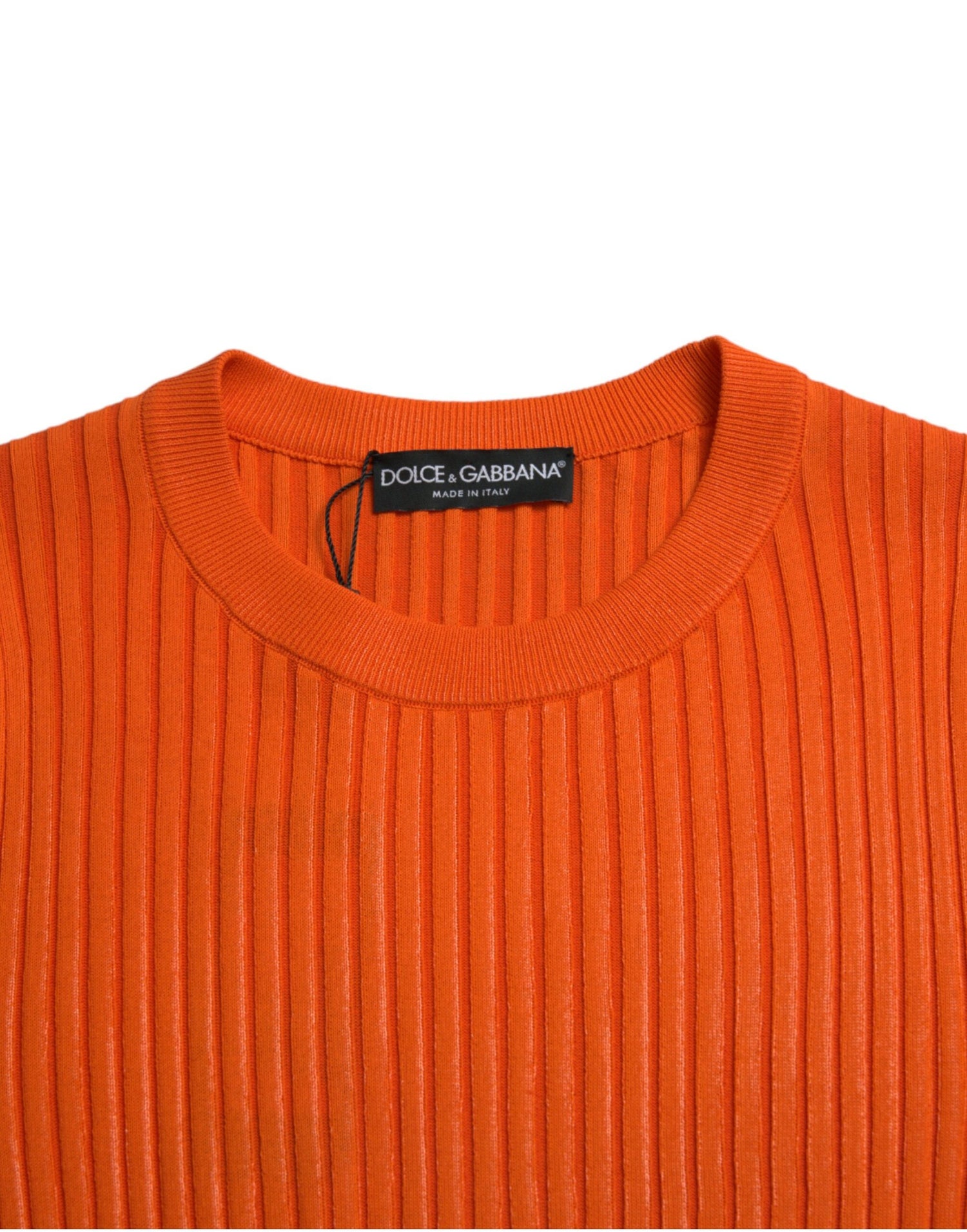 Dolce &amp; Gabbana Orange Knitted Crewneck Men Pullover Sweater