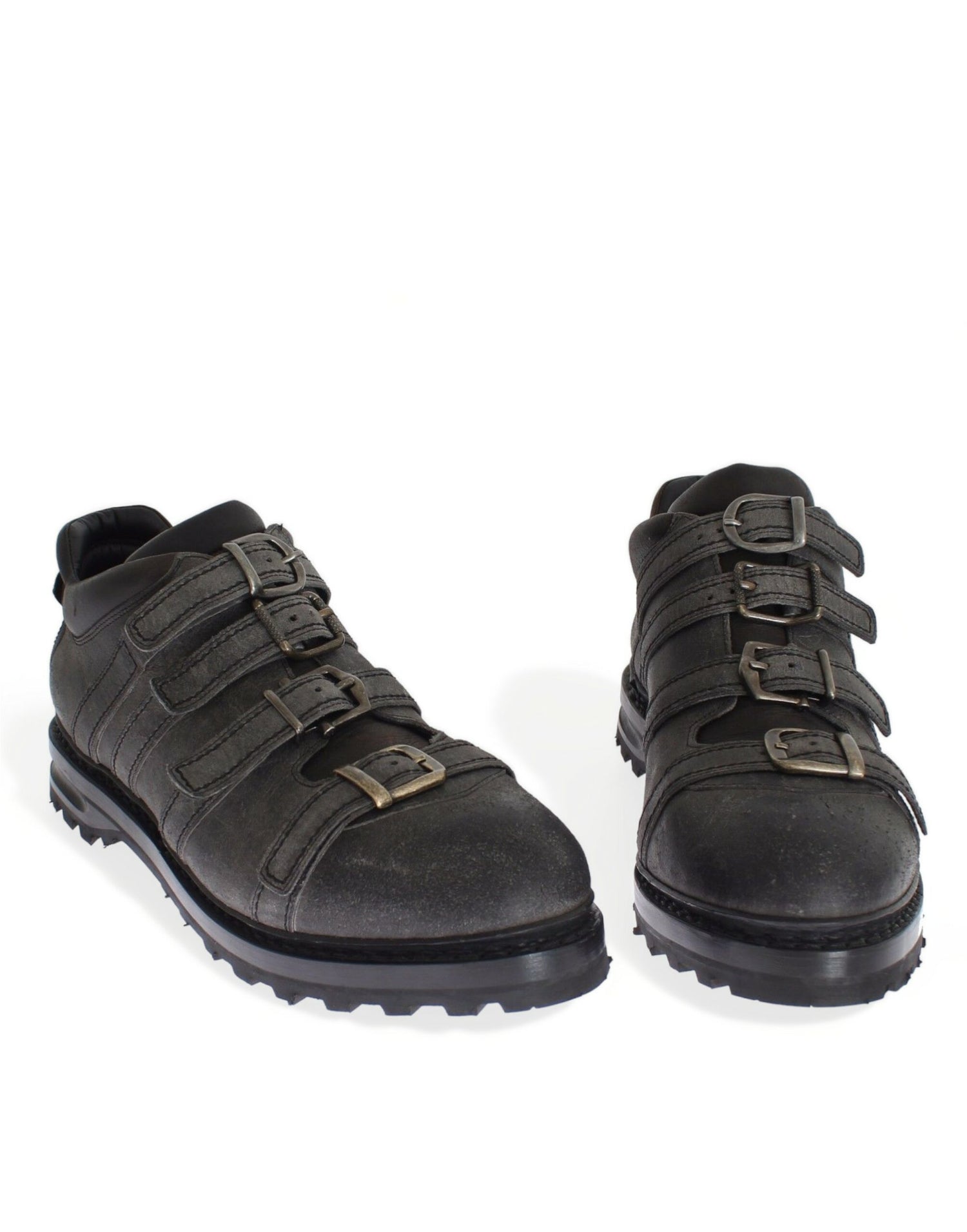 Dolce &amp; Gabbana Gray Leather Ankle Strap Shoes Boots