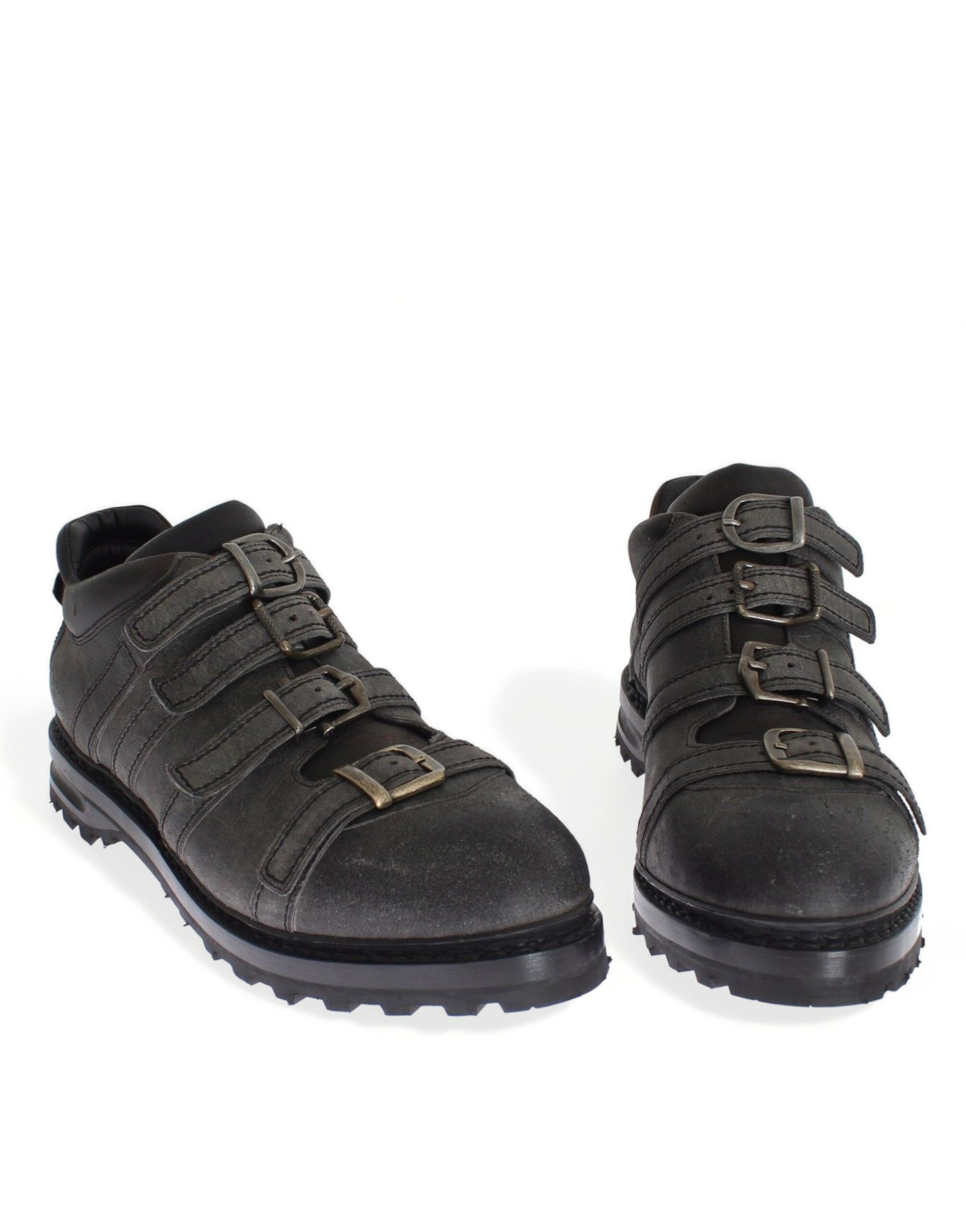 Dolce &amp; Gabbana Gray Leather Ankle Strap Shoes Boots