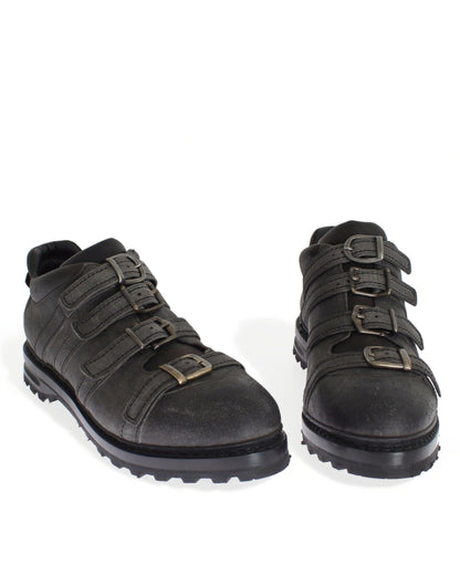 Dolce &amp; Gabbana Gray Leather Ankle Strap Shoes Boots