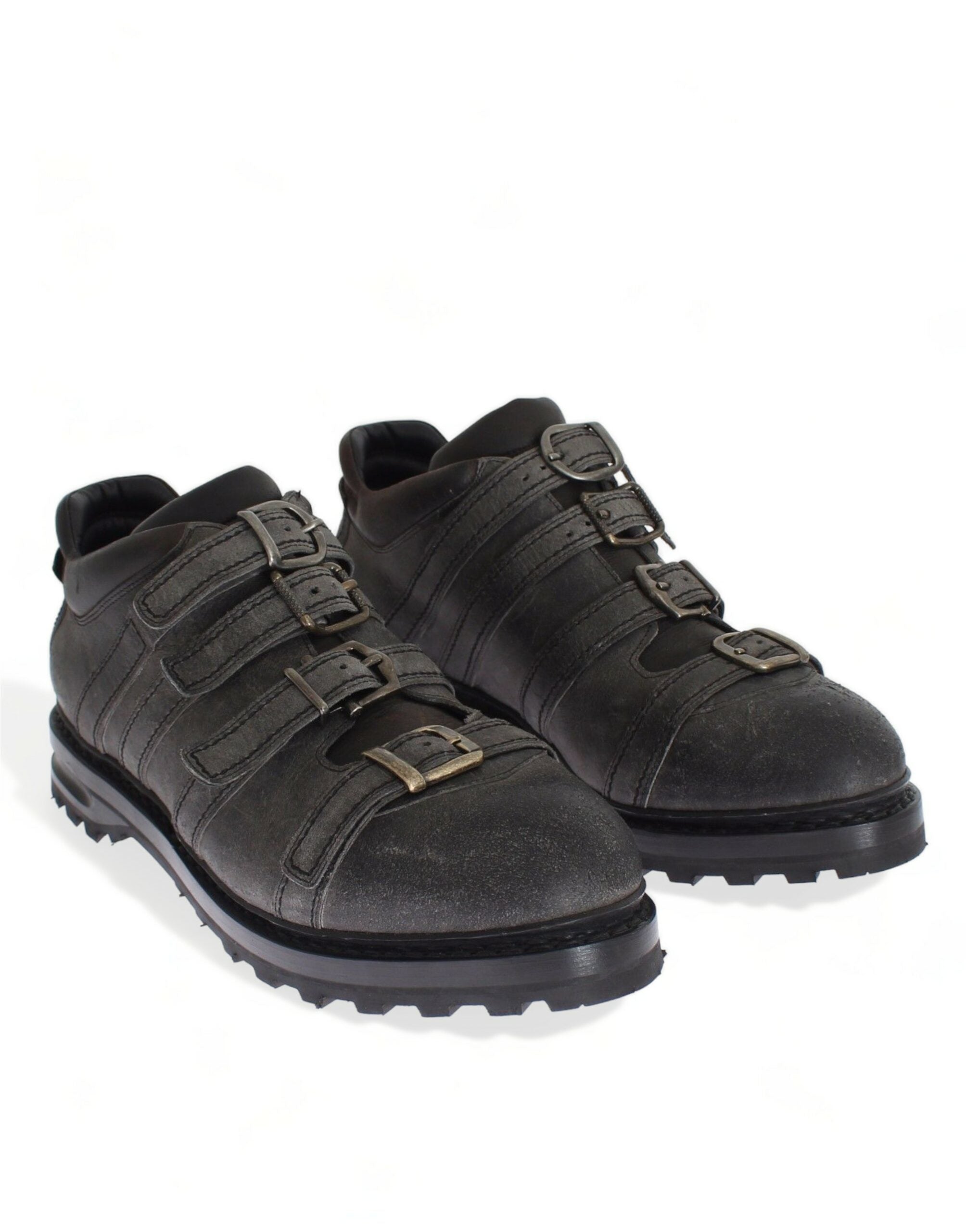 Dolce &amp; Gabbana Gray Leather Ankle Strap Shoes Boots