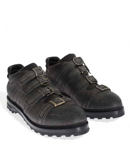 Dolce &amp; Gabbana Gray Leather Ankle Strap Shoes Boots