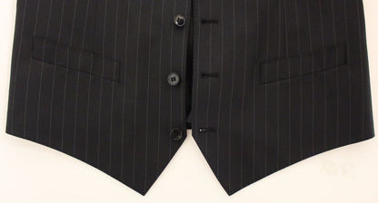 Dolce &amp; Gabbana Black Striped Wool Silk Dress Vest Gilet