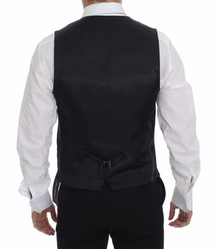 Dolce &amp;amp; Gabbana Grå Slim Fit Klänning Med Knappar Framtill Formellt Väst