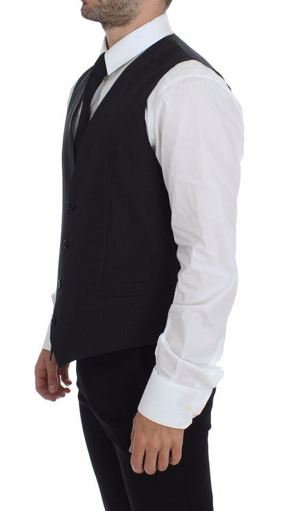 Dolce &amp;amp; Gabbana Grå Slim Fit Klänning Med Knappar Framtill Formellt Väst