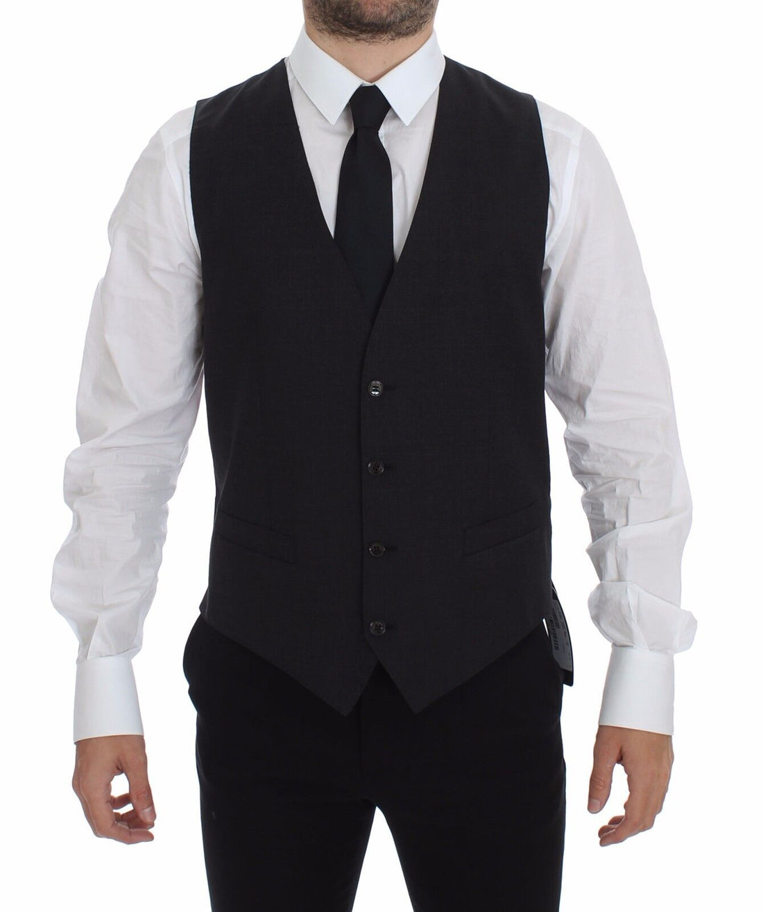 Dolce &amp;amp; Gabbana Grå Slim Fit Klänning Med Knappar Framtill Formellt Väst