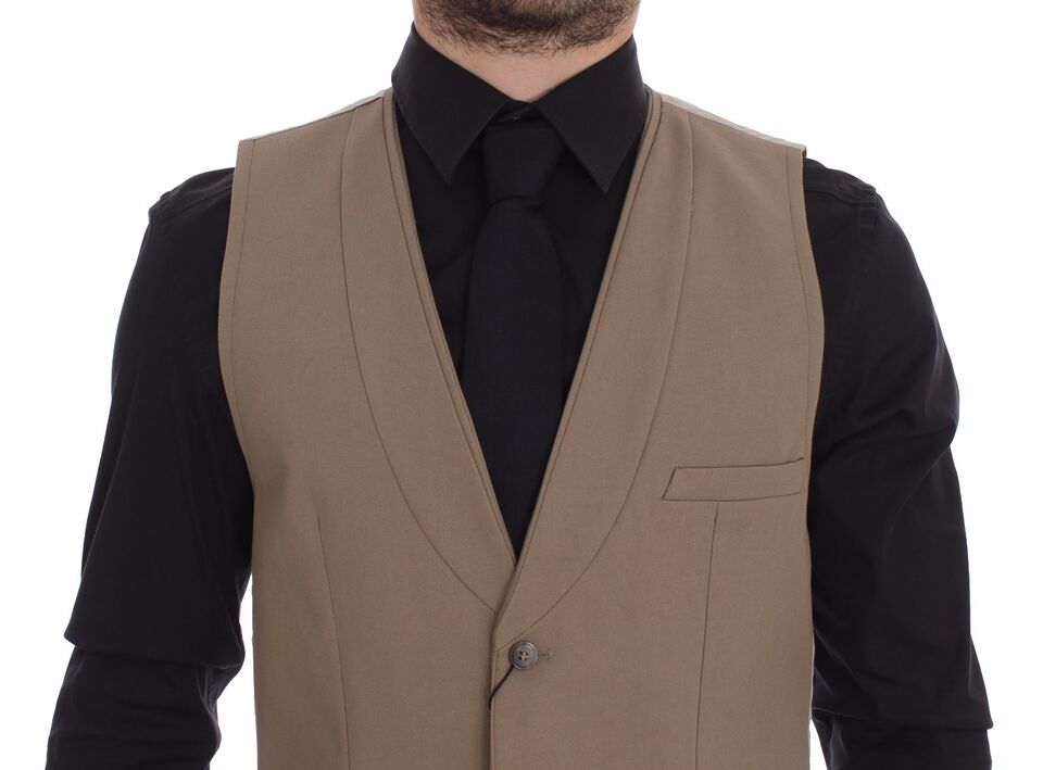 Dolce &amp;amp; Gabbana Beige Bomullsklänning med Slim Fit och Knappar Framtill