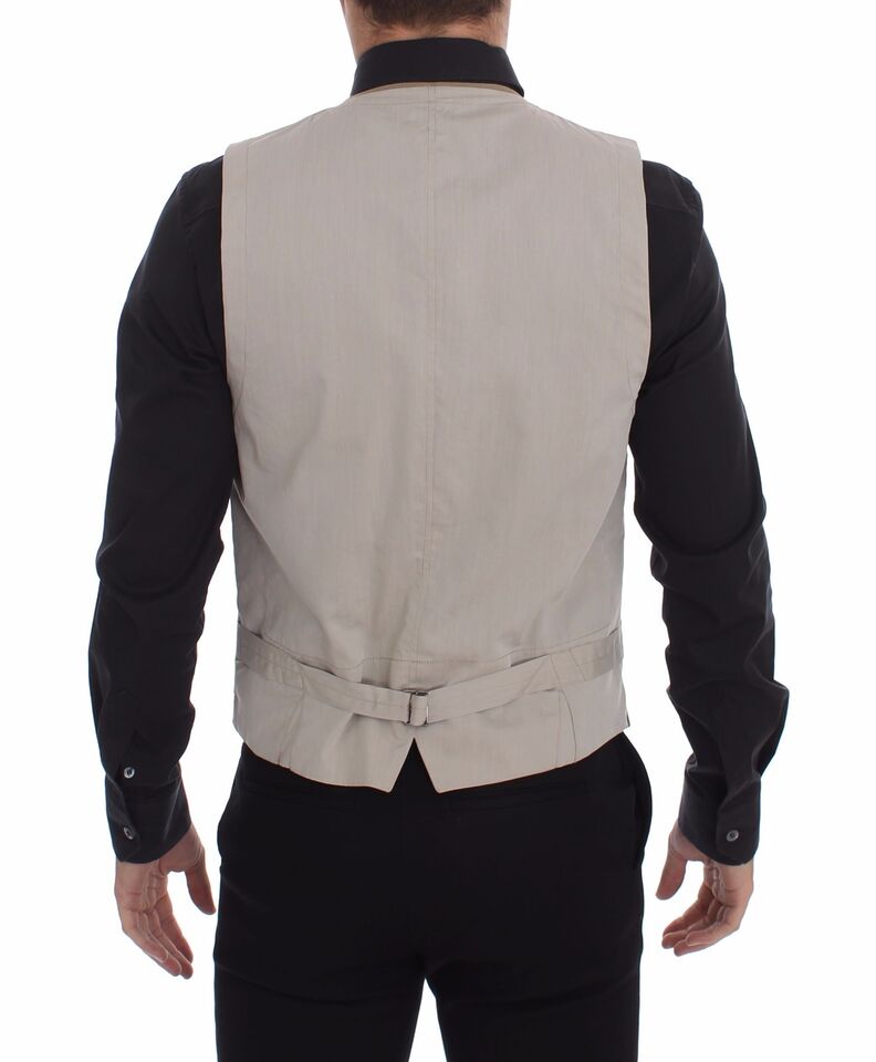 Dolce &amp;amp; Gabbana Beige Bomullsklänning med Slim Fit och Knappar Framtill