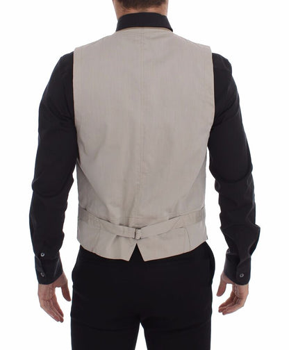 Dolce &amp;amp; Gabbana Beige Bomullsklänning med Slim Fit och Knappar Framtill