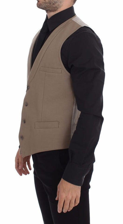 Dolce &amp;amp; Gabbana Beige Bomullsklänning med Slim Fit och Knappar Framtill