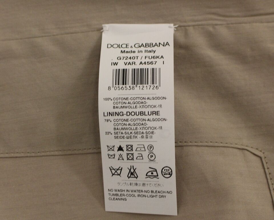 Dolce &amp;amp; Gabbana Beige Bomullsklänning med Slim Fit och Knappar Framtill