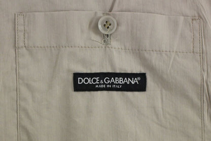 Dolce &amp;amp; Gabbana Beige Bomullsklänning med Slim Fit och Knappar Framtill