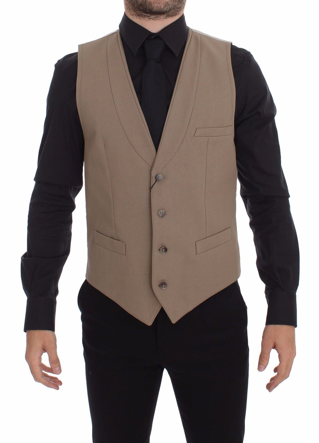 Dolce &amp;amp; Gabbana Beige Bomullsklänning med Slim Fit och Knappar Framtill