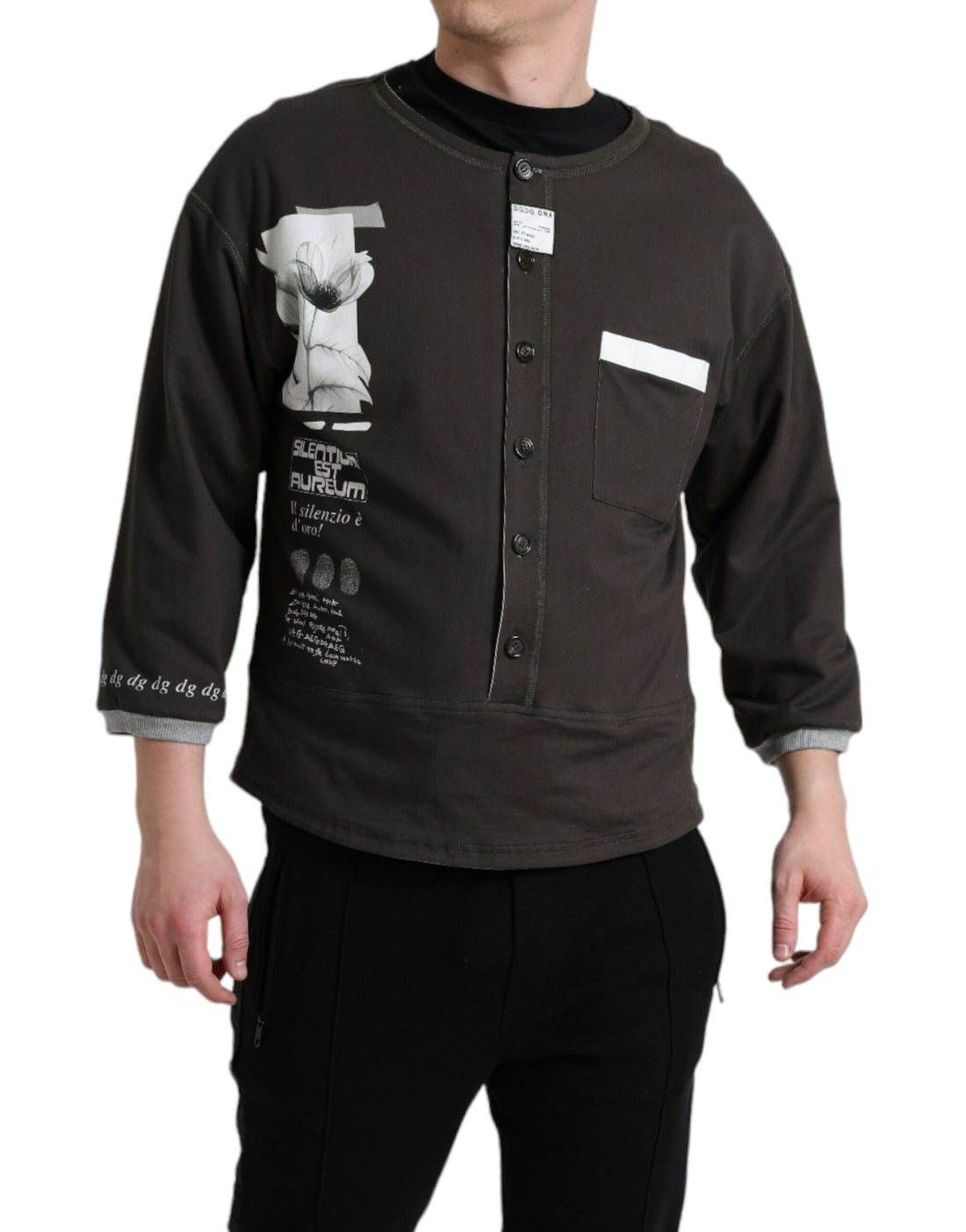 Dolce &amp; Gabbana Dark Gray Cotton Button Down Pullover Sweater