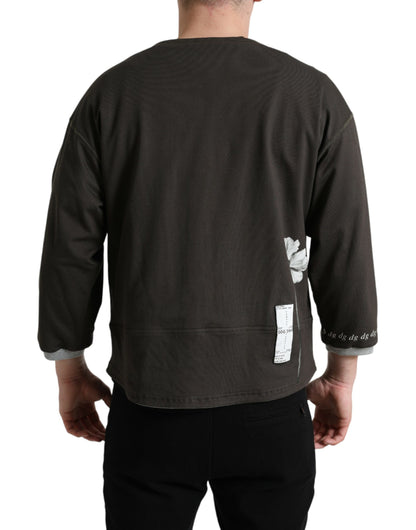 Dolce &amp; Gabbana Dark Gray Cotton Button Down Pullover Sweater