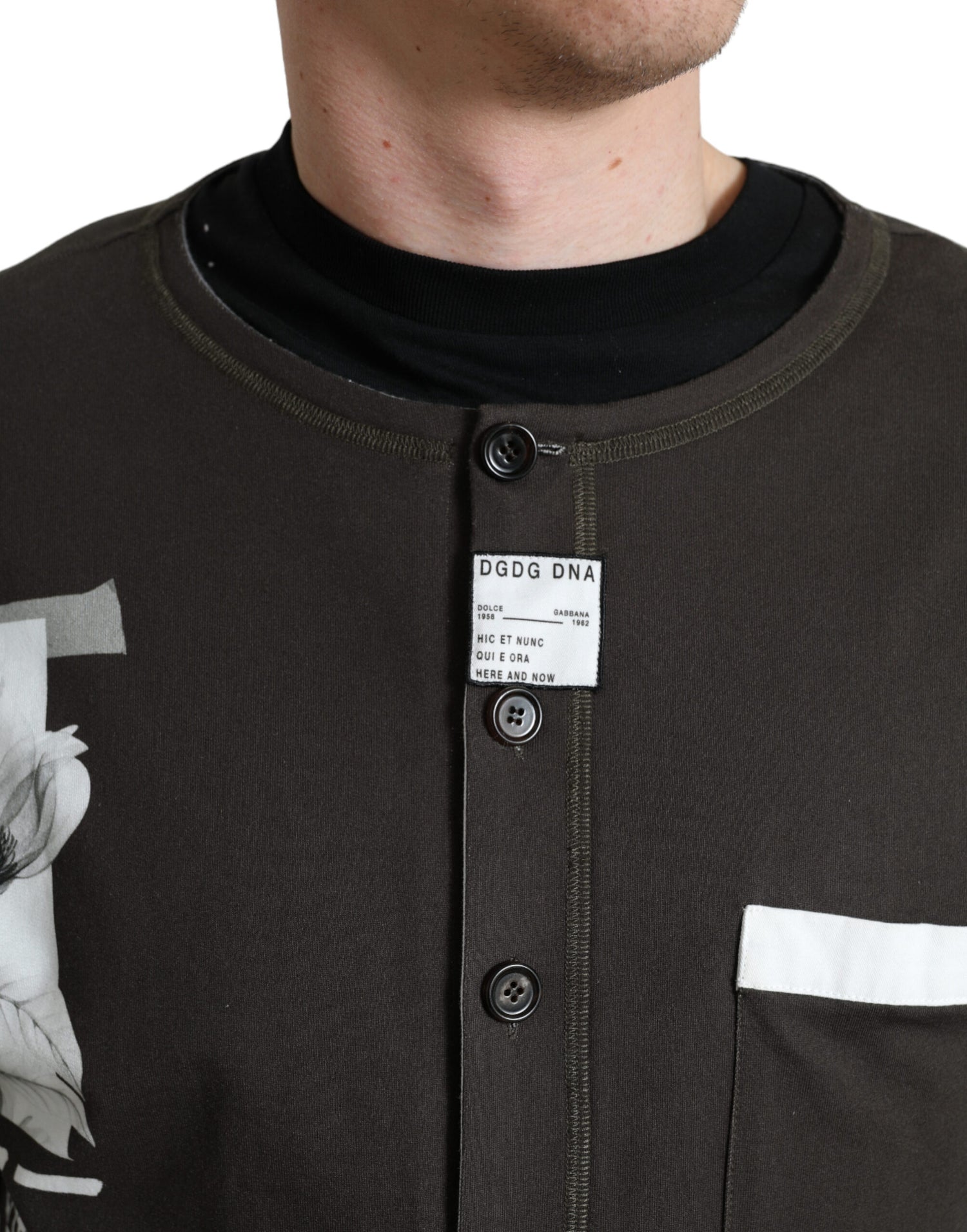 Dolce &amp; Gabbana Dark Gray Cotton Button Down Pullover Sweater